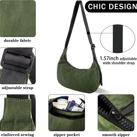 Nylon Crescent Shoulder Bag Unisex Medium Crossbody Adjustable Strap Waterproof - Picture 3 of 7